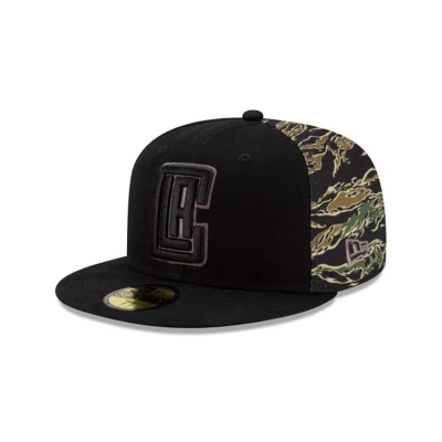 Black Los Angeles Clippers Hat - New Era NBA Camo Panel 59FIFTY Fitted Caps USA9852710